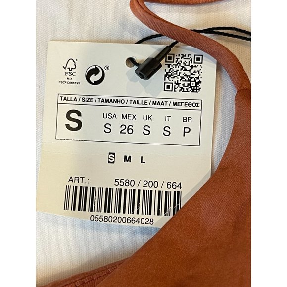 NWT Zara Women Flowy Cami Bodysuit Tank Satin 05580200664028 Salmon Orange Small - Picture 7 of 8